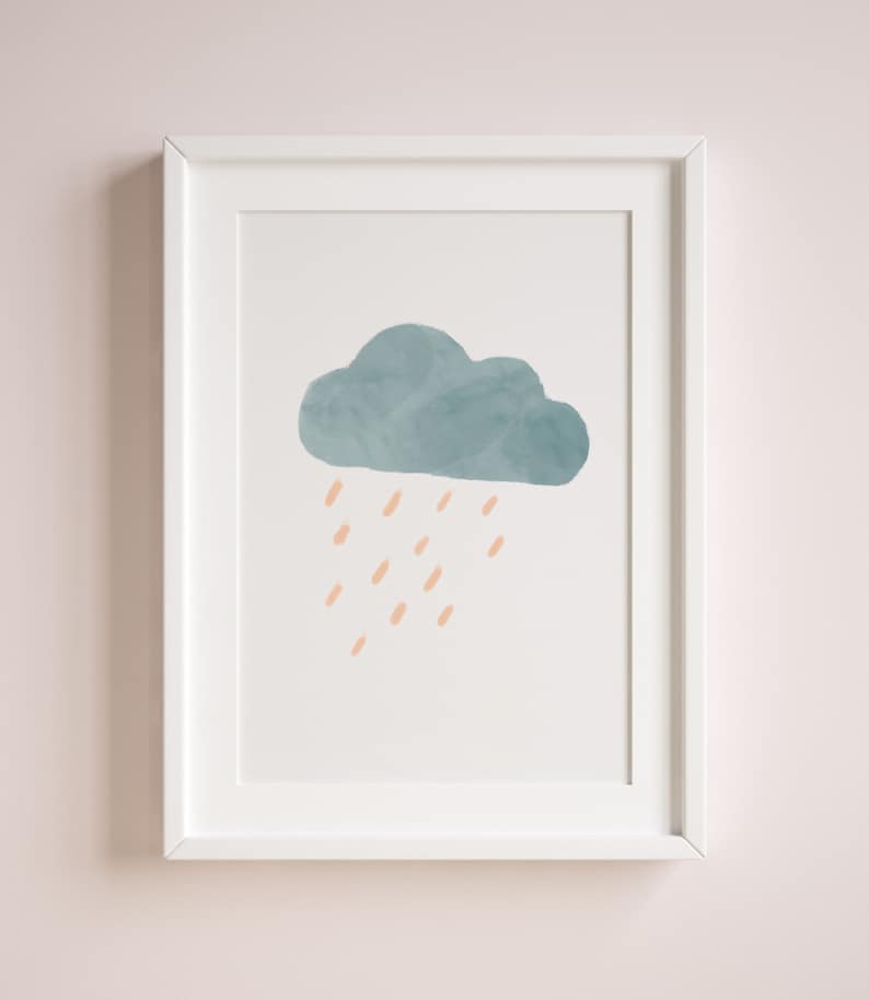 Pastel Rain Cloud Nursery Print, Boho Watercolor Decor, Minimalist Cloud Nursery Wall Art, Waether Poster, Digital Download image 2