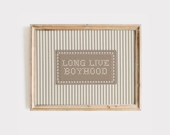 Impresión "Long Live Boyhood", arte de pared para niños preppy, decoración de guardería a rayas neutras, descarga digital