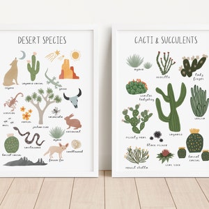 Boho Wüste Poster Set, 2er Set, Bilder des Südwestens, Wüste Kinderzimmer Dekoration, Kaktus Kinderzimmer Dekoration, Boho Klassenzimmer Dekoration, 20x20cm