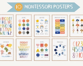 Lernposter-Set, 10 Homeschool Printables, Montessori Materialien, Kleinkindaktivitäten, Regenbogen Klassenzimmer Dekor, digitaler Download