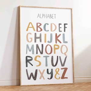Neutrales Aquarell Alphabet Poster, Boho Klassenzimmer Dekor, Boho ABC Poster, Montessori Kleinkind, Lerndruck, digitaler Download