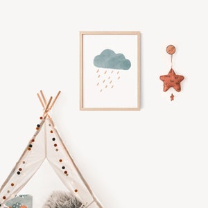 Pastel Rain Cloud Nursery Print, Boho Watercolor Decor, Minimalist Cloud Nursery Wall Art, Waether Poster, Digital Download image 5