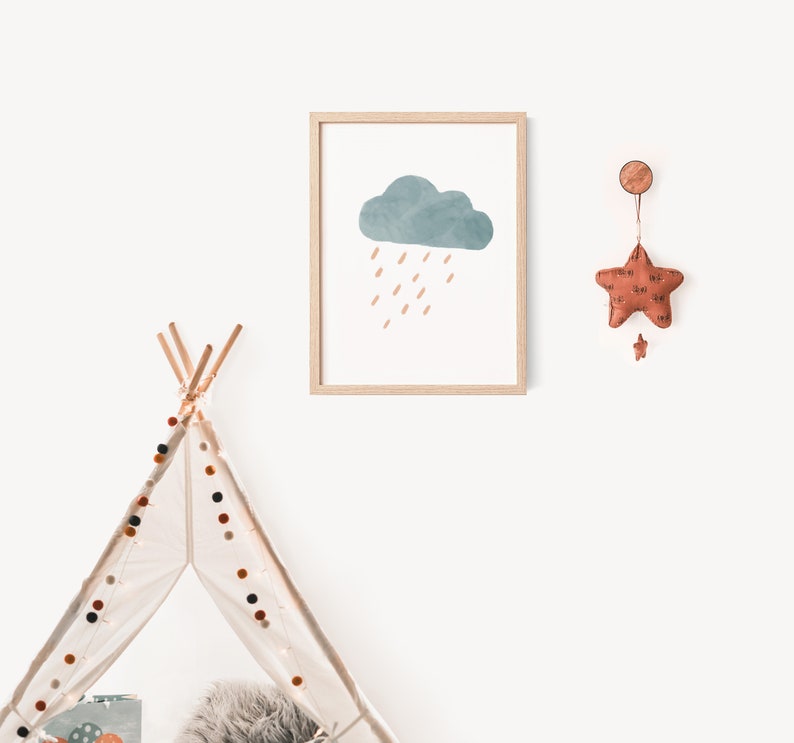 Pastel Rain Cloud Nursery Print, Boho Watercolor Decor, Minimalist Cloud Nursery Wall Art, Waether Poster, Digital Download image 5