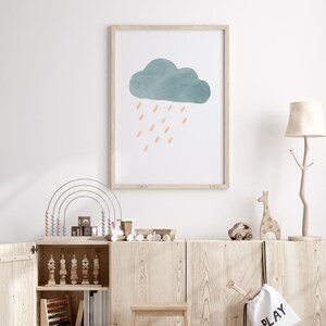 Pastel Rain Cloud Nursery Print, Boho Watercolor Decor, Minimalist Cloud Nursery Wall Art, Waether Poster, Digital Download image 4