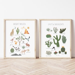 Juego de 2 impresiones de desierto bohemio, arte mural del suroeste, decoración de guardería desértica, impresión de cactus para guardería, decoración bohemia para aulas, descarga digital