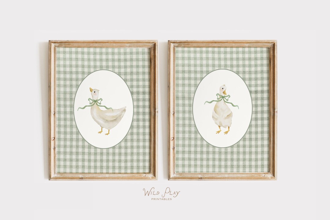 Sage Green Gingham Nursery Wall Art Set of 2, Silly Little Goose Prints ...