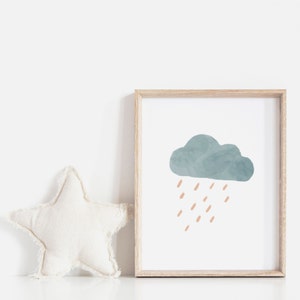 Pastel Rain Cloud Nursery Print, Boho Watercolor Decor, Minimalist Cloud Nursery Wall Art, Waether Poster, Digital Download image 3