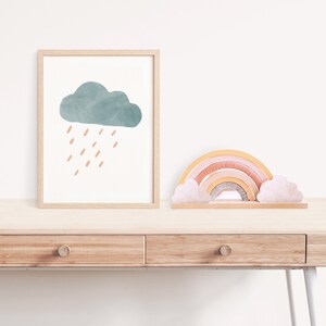 Pastel Rain Cloud Nursery Print, Boho Watercolor Decor, Minimalist Cloud Nursery Wall Art, Waether Poster, Digital Download image 8