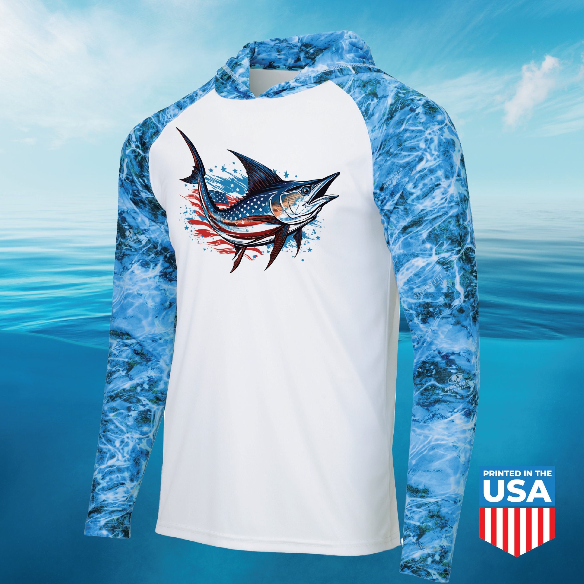 Premium Biloxi Fishing Shirt by Paragon, Patriotic Marlin Ocean Shirt