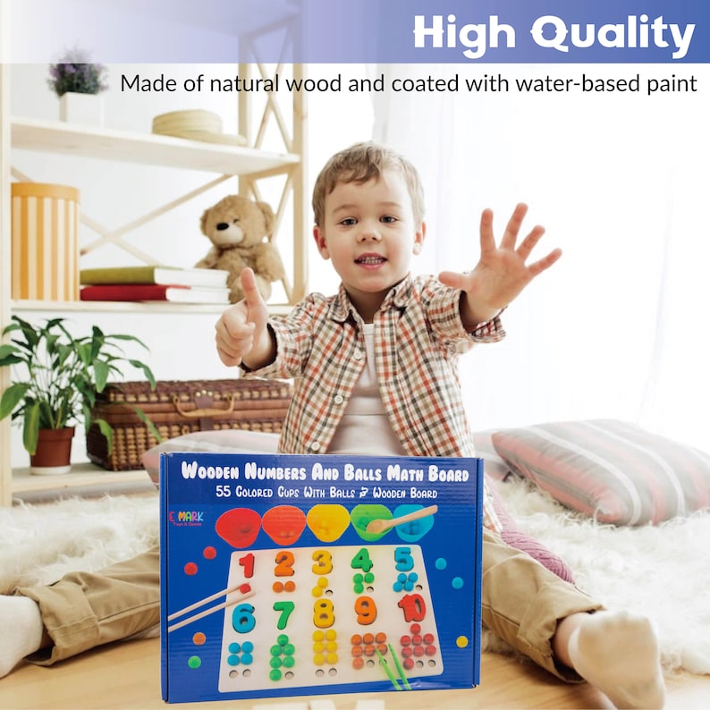 Montessori Wooden Mathematics Board W/ Colored Cups and Balls for ...