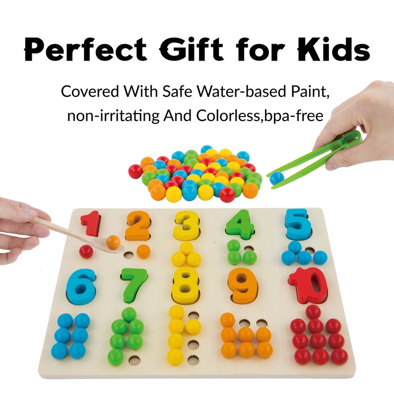 Montessori Wooden Mathematics Board W/ Colored Cups and Balls for ...