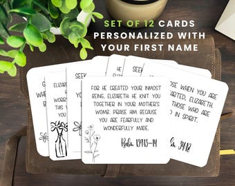 Juego de 12 tarjetas con versículos bíblicos: diseño floral personalizado dibujado a mano