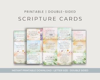 Tarjetas digitales con versículos bíblicos para la ansiedad: 12 versículos bíblicos para la salud mental (tarjetas imprimibles)