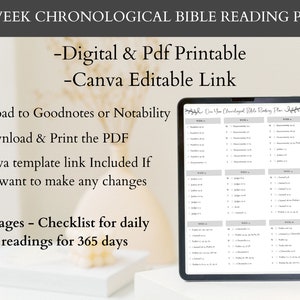 Chronological Bible Reading Plan | 52 Week Bible Reading Plan | 365 Days Bible Reading | Weekly Bible Plan | Digital | Printable