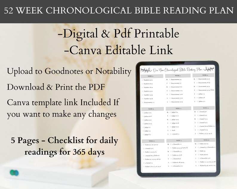 Chronological Bible Reading Plan | 52 Week Checklist (digital Printable ...