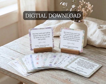 Tarjetas con versículos bíblicos para la enfermedad y la recuperación. Regalo cristiano de aliento para la sanación. Descarga digital.