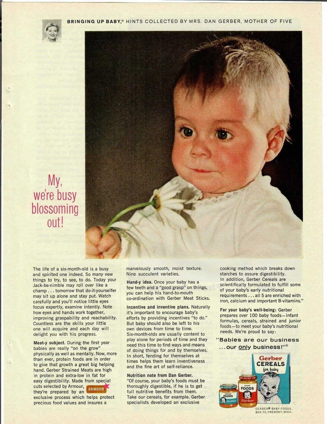 1963 Gerber Baby Food Vintage Print Ad Cute Baby Busy Etsy