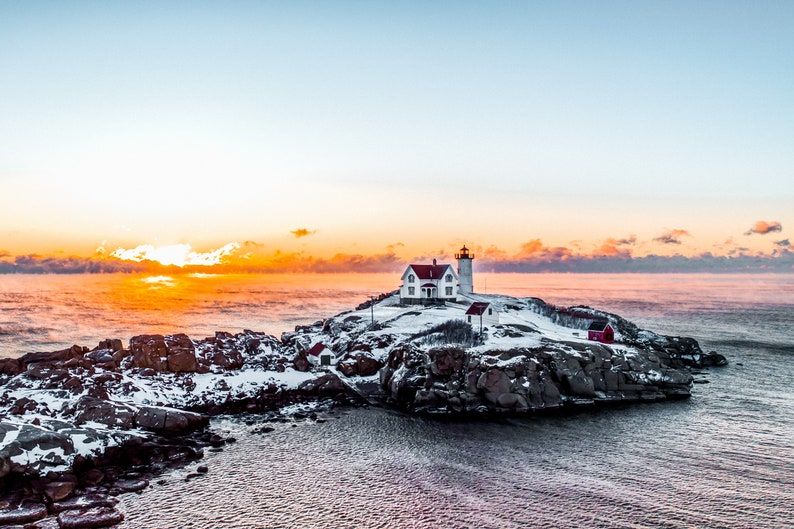 Nubble Lighthouse Printable Wall Art. Sunset Dramatic Orange Etsy