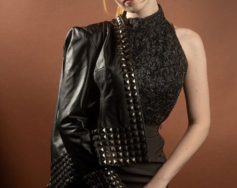 Vintage Studded Lamb Leather Jacket by Sheri Bodell, Size S, Sustainable and Pre-Loved Fashion