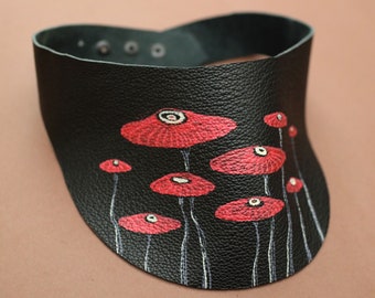 Unique Eco-Friendly Visor Hat, Hand-Painted "Shroomy Eyes" Collection, Upcycled Leather, Casual, Punk, Adjustable, Unisex, Eco Fashion