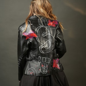 Vintage Leather Jacket, &quot;Aquatica&quot;: Unique and Upcycled, Size M, Hand-Painted, Wearable Art, Unique Eco Fashion, Kawaii
