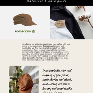 Discover our transformable hat, crafted from organic cotton and accompanied by an up-cycled leather pin.