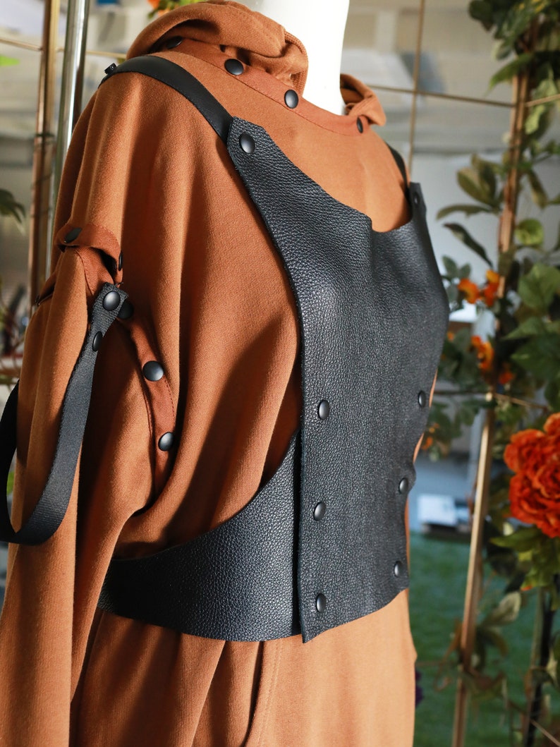 Front Pin for Modular Hoodie, Upcycled Leather, Unique Accessories, Detachable Vest, Leather Vest, Punk, Sustainable & Reused Fashion, Eco image 4