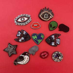 Brooch Bundle, 5 Unique Designs, Fits Our Collar & Accessories, Upcycled, Repurposed Patch, Leather Lining, Detachable, Sustainable Fashion