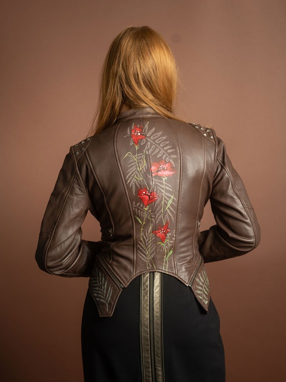 Vintage Studded Leather Jacket sheryl Pre loved and Upcycled Hand painted Punk Leather Unique Modular Unique Sustainable Fashion Etsy