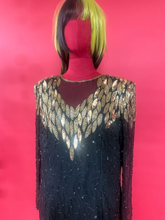 stenay beaded dress | Dresses | Vintage Stenay 0 Silk Royal Blue Sequin Short Sleeve Size 4 out feature Vintage 80s 100% SILK Black