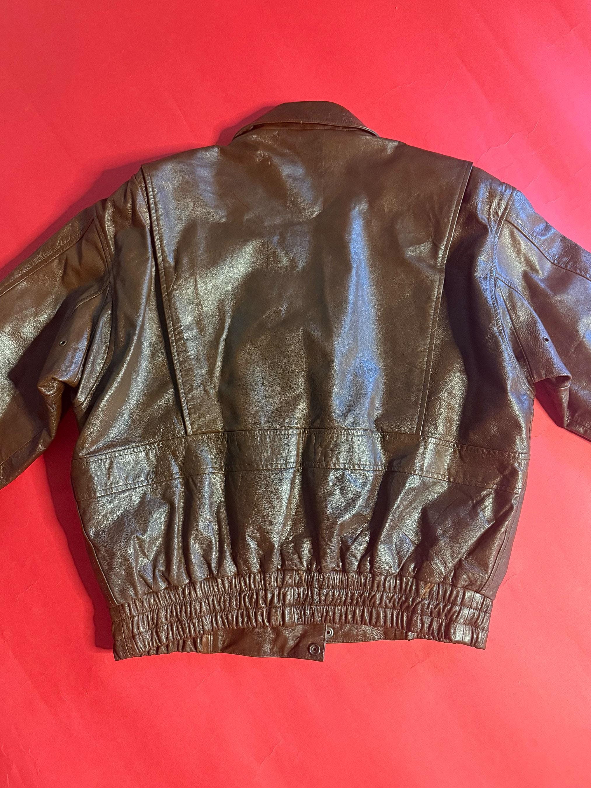 Vintage 90s Stuart Mcguire Leather Aviator Jacket Brown Bomber
