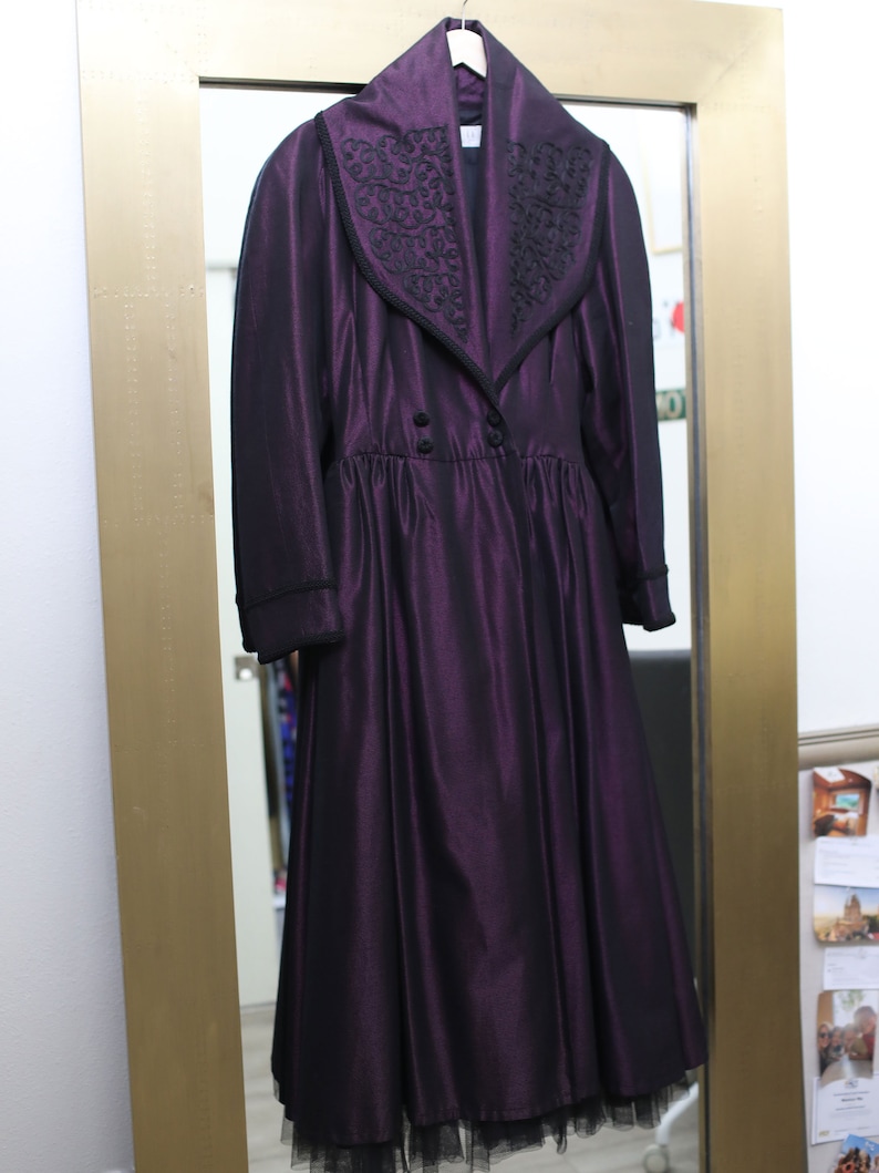 Vintage Retro 1950s Maxi Purple Dress with Embroidery, Unique Size S image 3