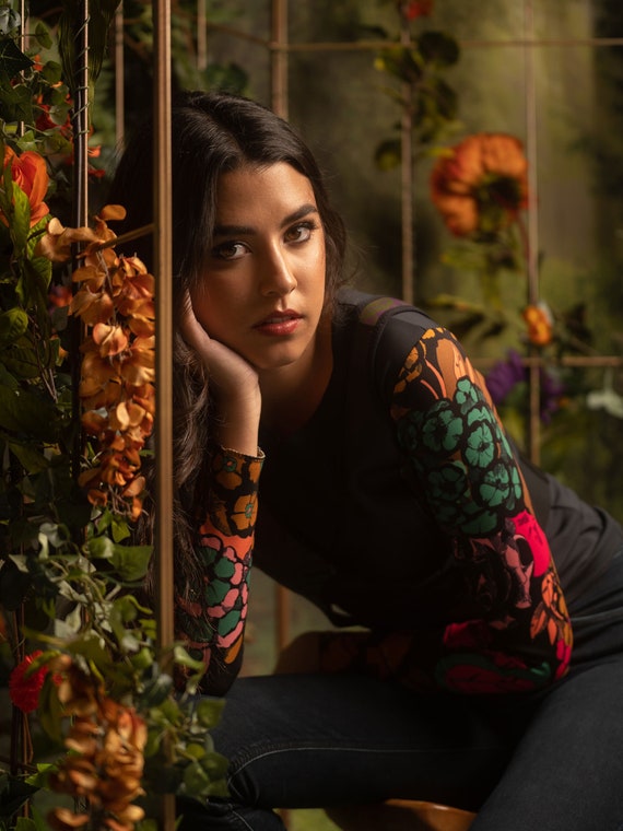 Recycled Long Sleeve Top, Unique Print, Sustainable Fashion