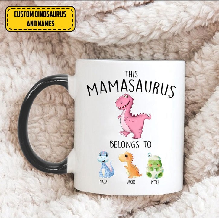 Mamasaurus T rex Dinosaur Funny Mama Saurus Coffee Mug by Myloot - Pixels