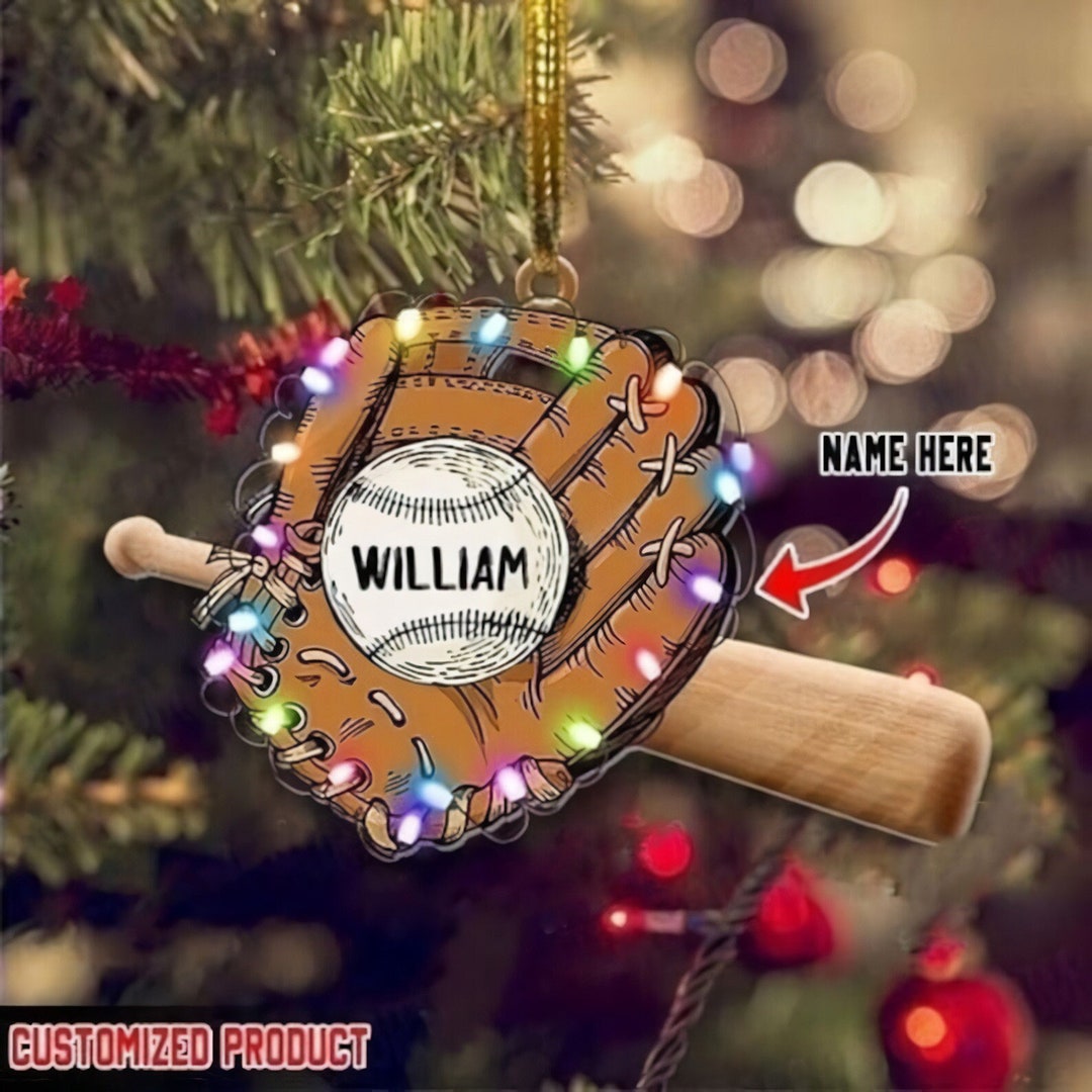 Personalized Baseball Glove Stick Christmas Ornament, 2D Flat Acrylic