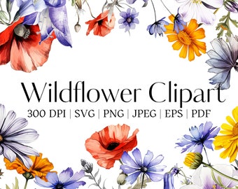 40 Wildflower clipart bundle SVG Blue flower clipart Transparent PNG Wildflower bouquet Wildflower meadow Botanical Clip Art Scrapbooking