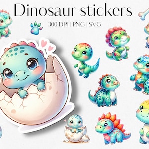 27 süße Dinosaurier Aufkleber Cricut Aufkleber Aufkleber PNG Bundle Druckbare Clipart-Aufkleber - Vektordateien - SVG-Designs Dino Clipart