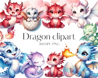 Cute dragon clipart - 24 Dragon PNG - Baby dragon png Watercolor Dragon egg Baby dragon clipart bundle Sublimation Junk journal Scrapbook