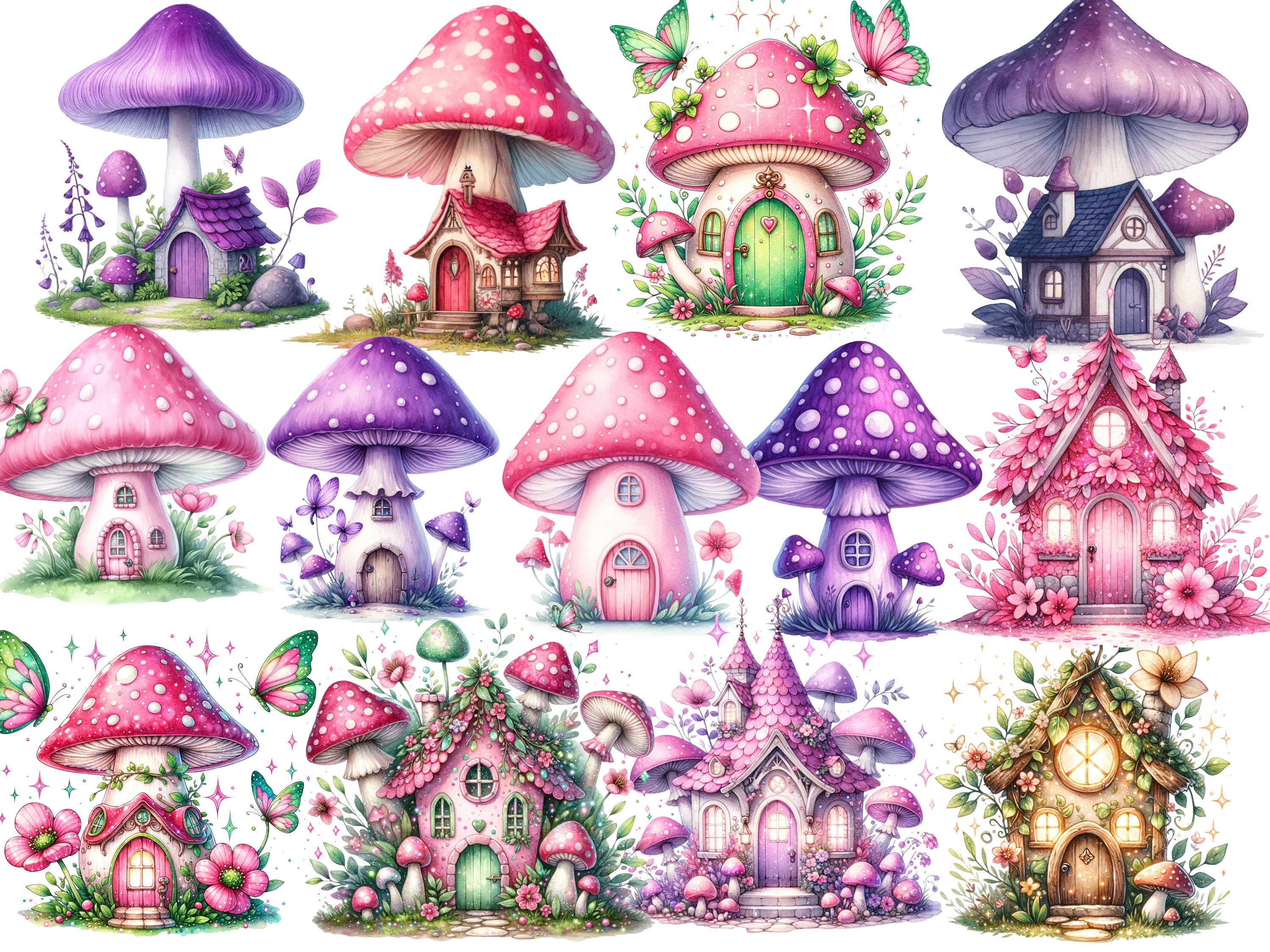 Fairy Garden Watercolor Clipart - 39 Fairies PNG Clipart - Fairy House ...