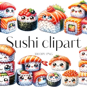 20 clipart di sushi carino clipart di cibo Sushi PNG clipart di sushi dell'acquerello clipart giapponese clipart Kawaii carino involtini di sushi Sushi di salmone Nigiri