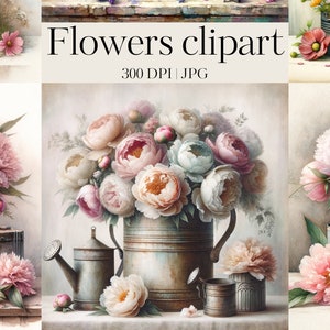 Shabby Chic Retro Dosen Blumen Clipart Bundle | Hochwertige Aquarell 20 JPGs zum Basteln, Journaling, Scrapbook, Decoupage Papier