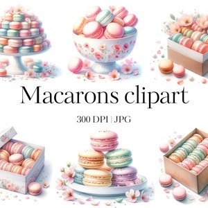 Puede incluir: Una colección de macarons de color pastel en varios arreglos. Algunos macarons están en un tazón, otros en cajas y algunos en un plato. También hay algunos pétalos de flores rosas esparcidos alrededor de los macarons.