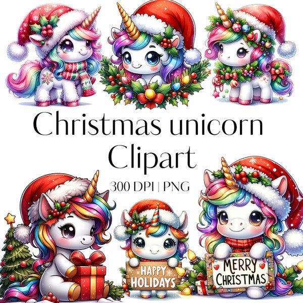 15 Christmas unicorn clipart bundle Nursery decor Cute Christmas clipart Rainbow Unicorn clipart Unicorn PNG bundle Christmas png clipart