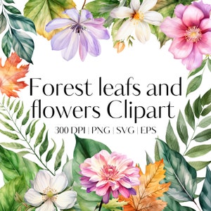 21 Watercolor leaves clipart bundle - Greenery clipart - Fall leaf clipart - Botanical Clipart - SVG Clipart - PNG Clipart - High quality