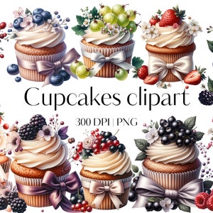 Cupcake clipart | 15 High quality cupcake PNG | Watercolor berry cupcake clipart | Berry clipart, Junk journal, Scrapbook, Paper craft