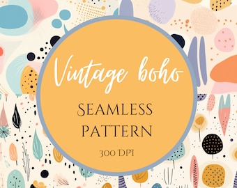 7 Abstract Seamless Pattern SVG | Vintage Boho Digital Paper PNG | Organic Shapes and Lines | Commercial Use Scrapbooking DIY Textile Design