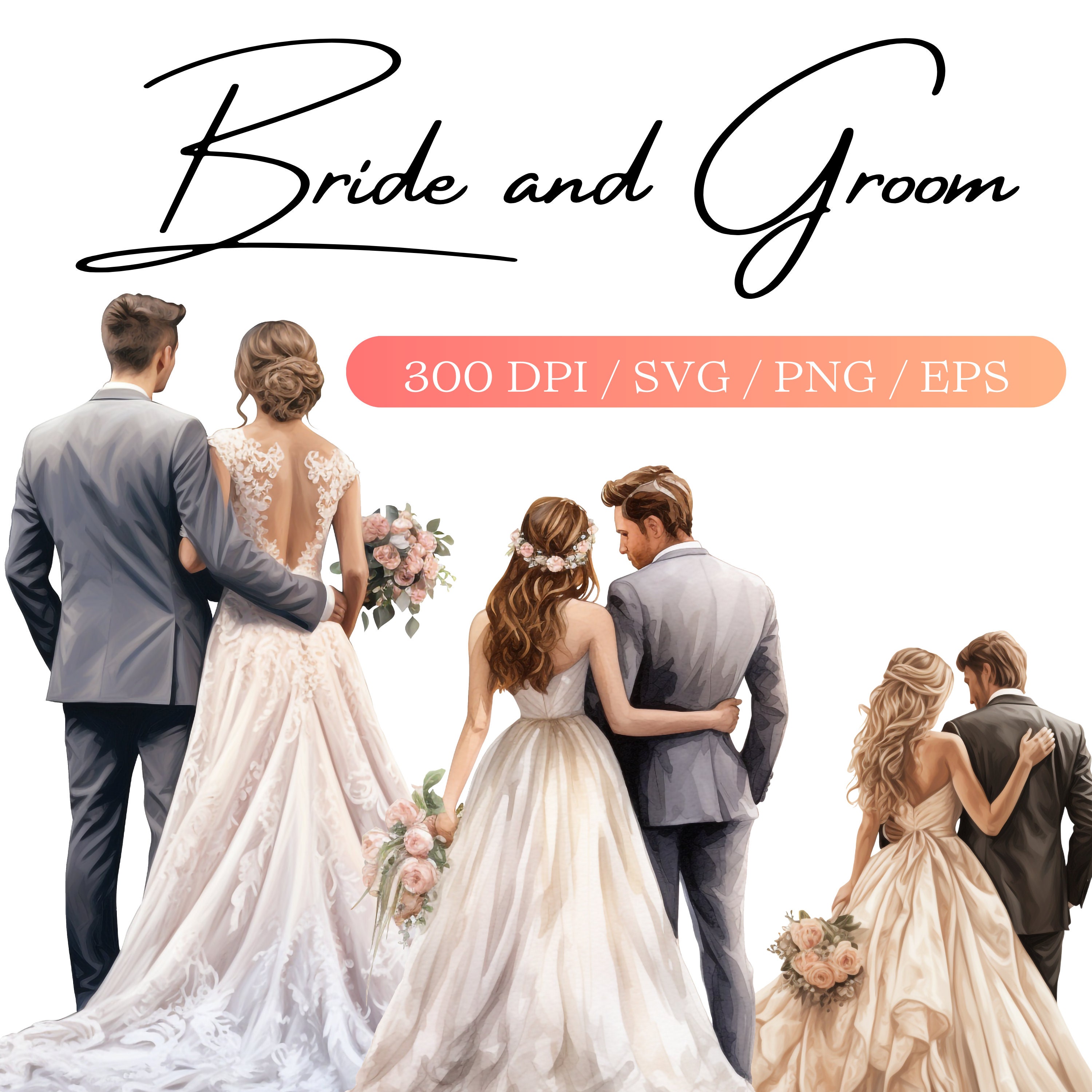 8 Bride and Groom SVG Transparent Background Husband and Wife PNG ...
