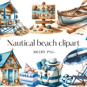 Pacchetto clipart spiaggia acquerello - clipart nautica - 27 PNG - clipart di viaggio, clipart oceano, clipart estiva, clipart stagionale
