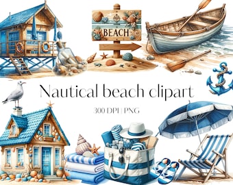 Watercolor beach clipart bundle - Nautical clipart - 27 PNG - Travel clipart, Ocean clipart, Summer clipart, Seasonal clipart