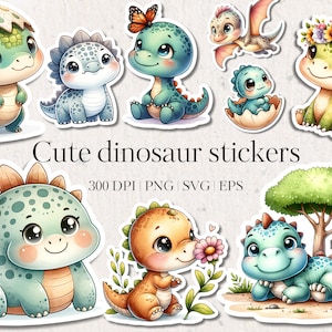 33 autocollants mignons dinosaures, autocollants Cricut, lot d'autocollants PNG, autocollants clipart imprimables - fichiers vectoriels - dessins SVG clipart Dino